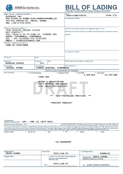Original Bill of Lading